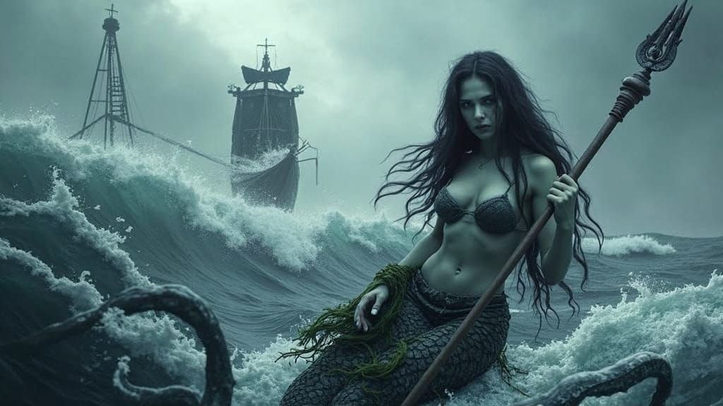 Sinister Mermaid in Dark Depths: Cinematic Film