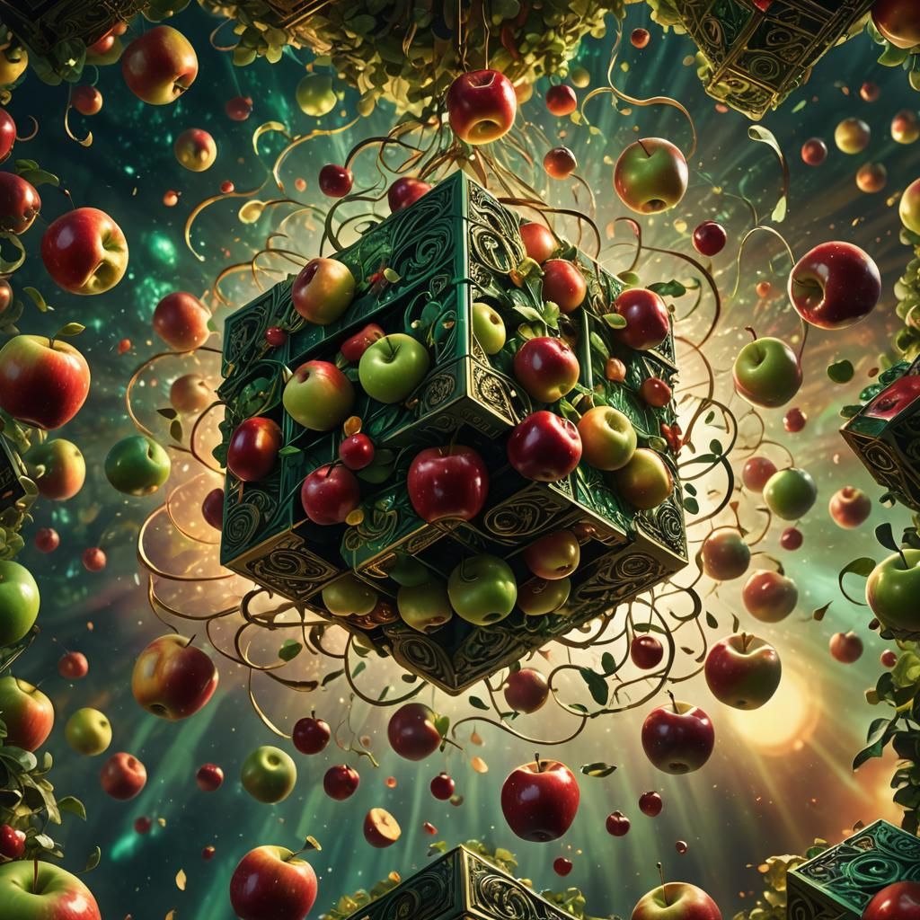 Apple Cube Suspended in Space: Concept Art