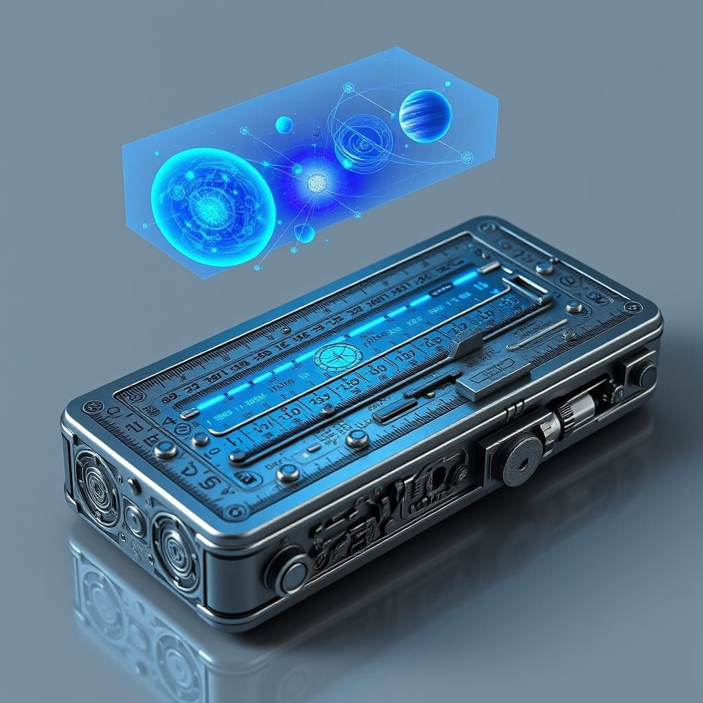Futuristic 4D Holographic Slide Rule in Metallic Finish