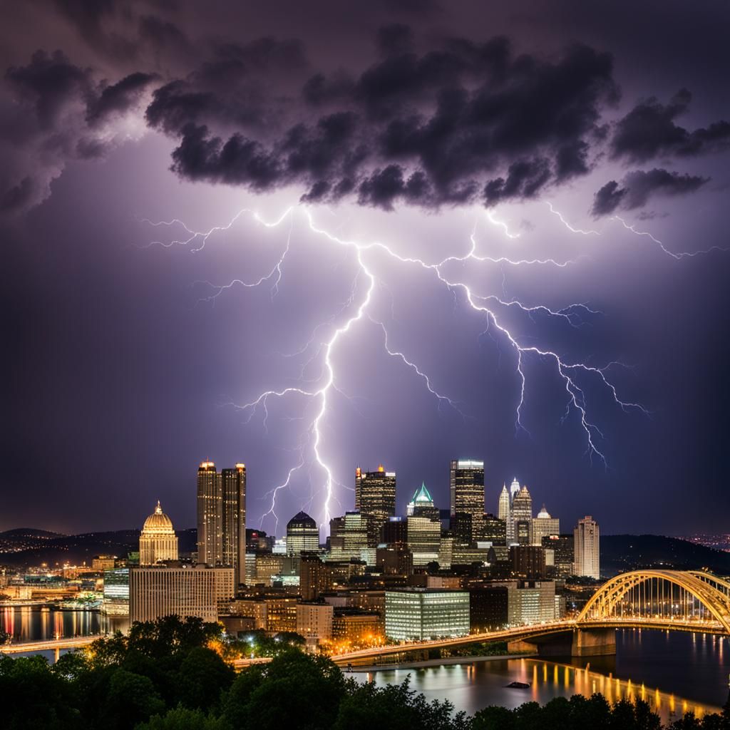 Pittsburgh Lightning Strike: Atmospheric Weather Photography
