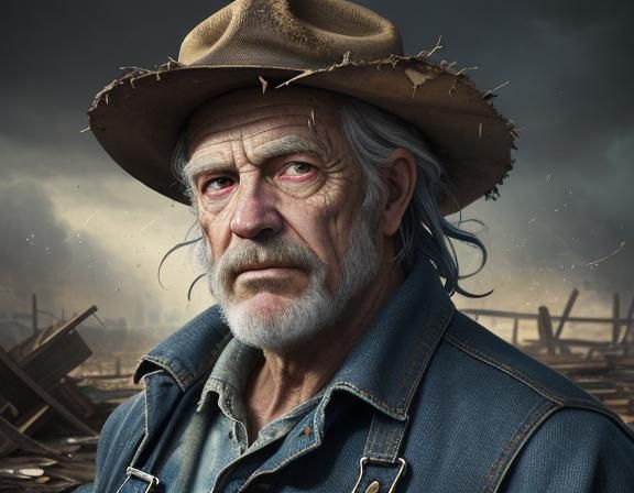 Farmer in Tornado: Hyperrealistic Oil Painting