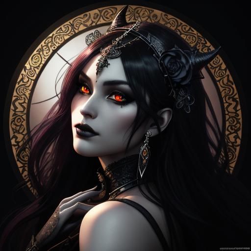 Gothic Demoness Portrait in Dark Fantasy Style