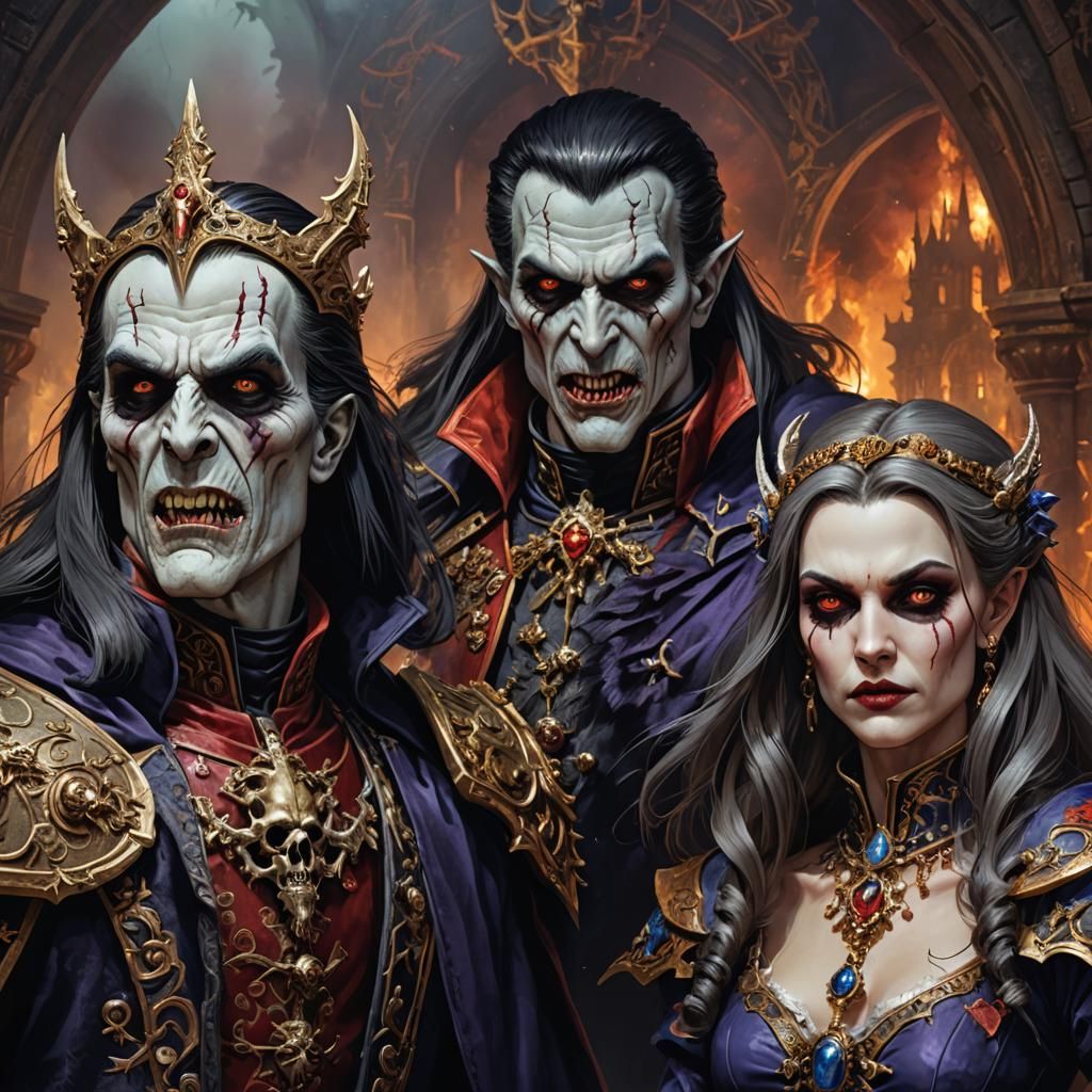 Elegant Vampire Counts: Hyperrealistic Husband and Wife Port...