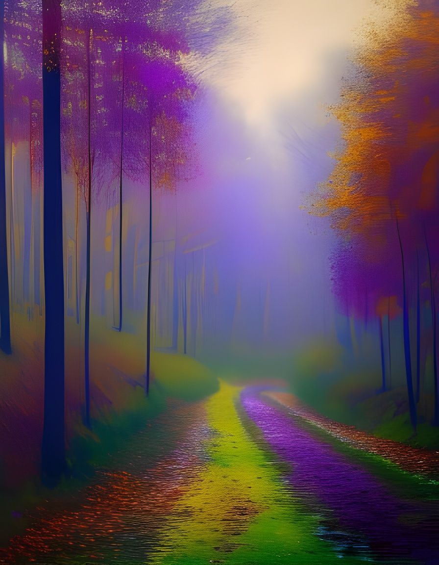 Intricate Forestscape in Acrylic Pouring Style