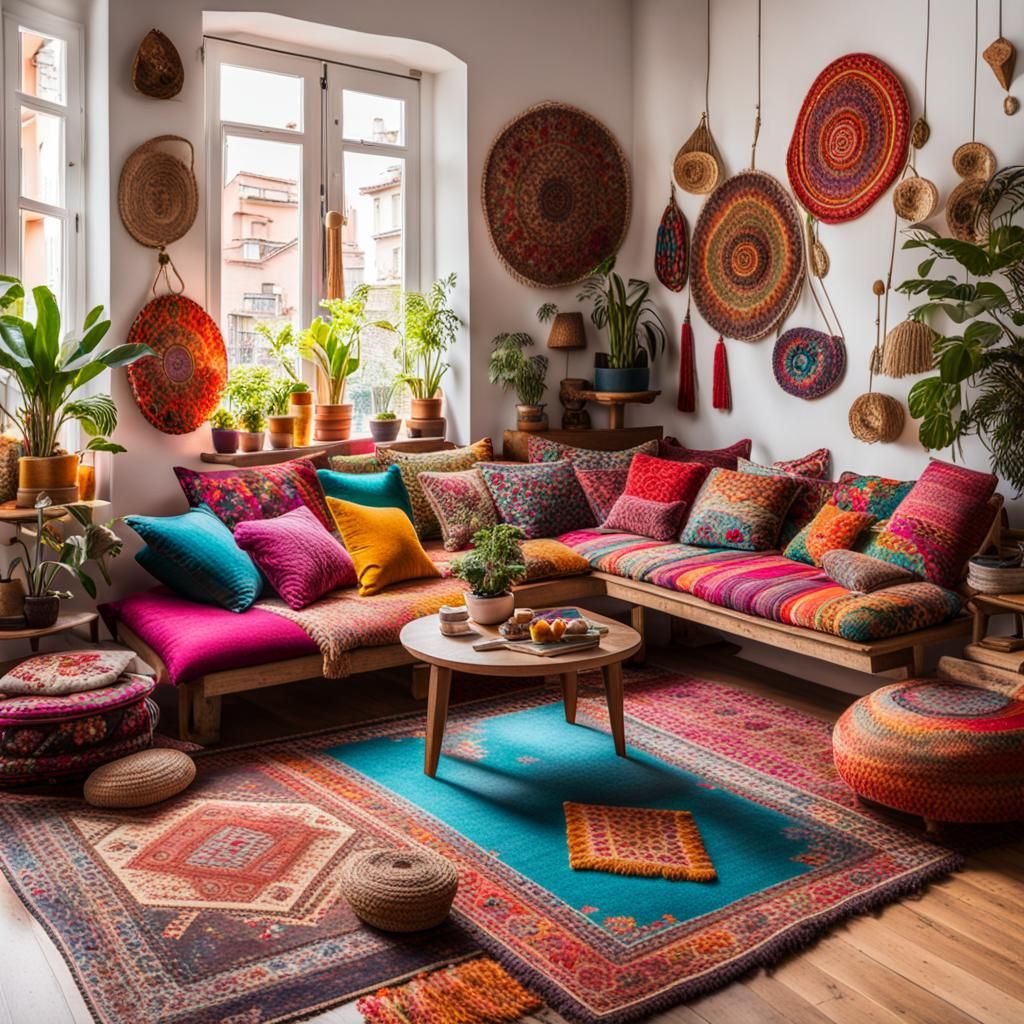 Boho Style Living Room Interior Design