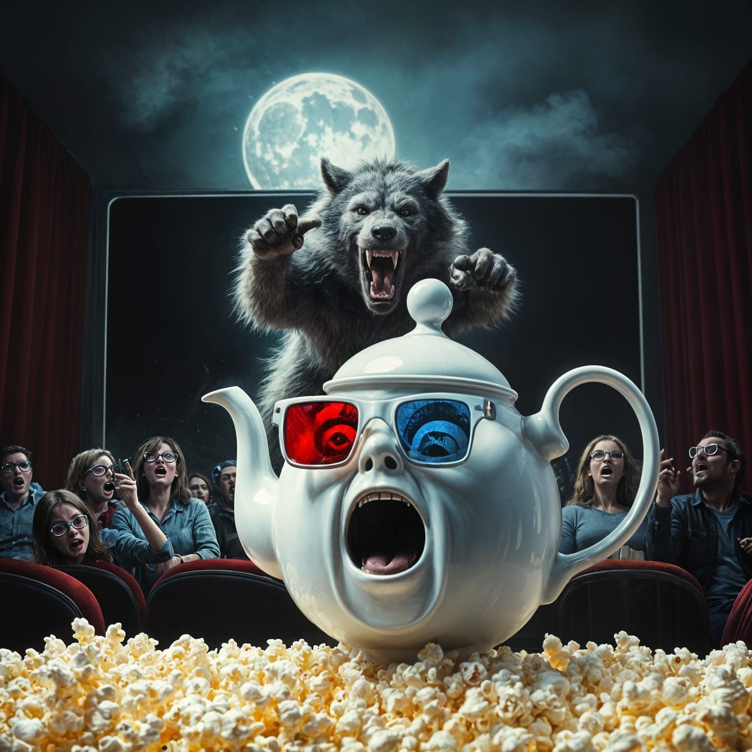 Terrified Teapot Witnessing Werewolf Attack, Impressionistic