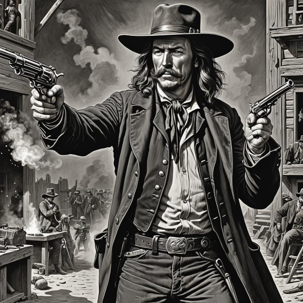 Wild Bill Hickok Illustration in Hogarth Style