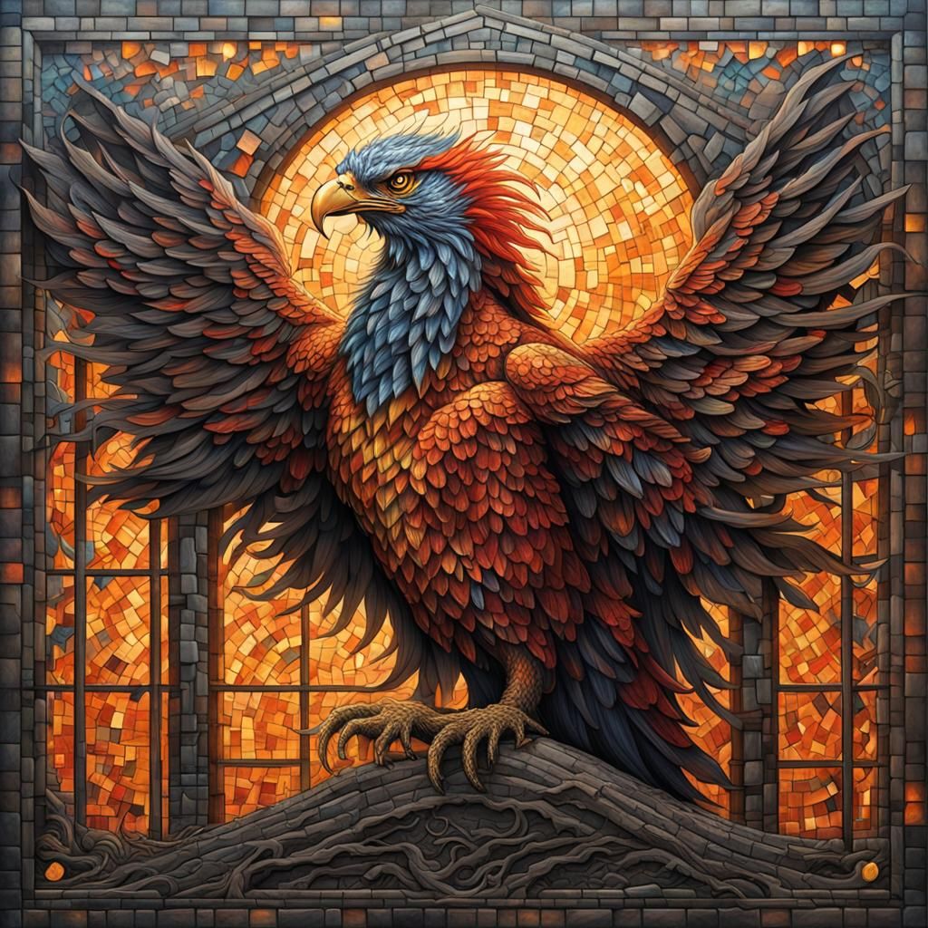 Phoenix in Hogwarts Office: Mosaic Art