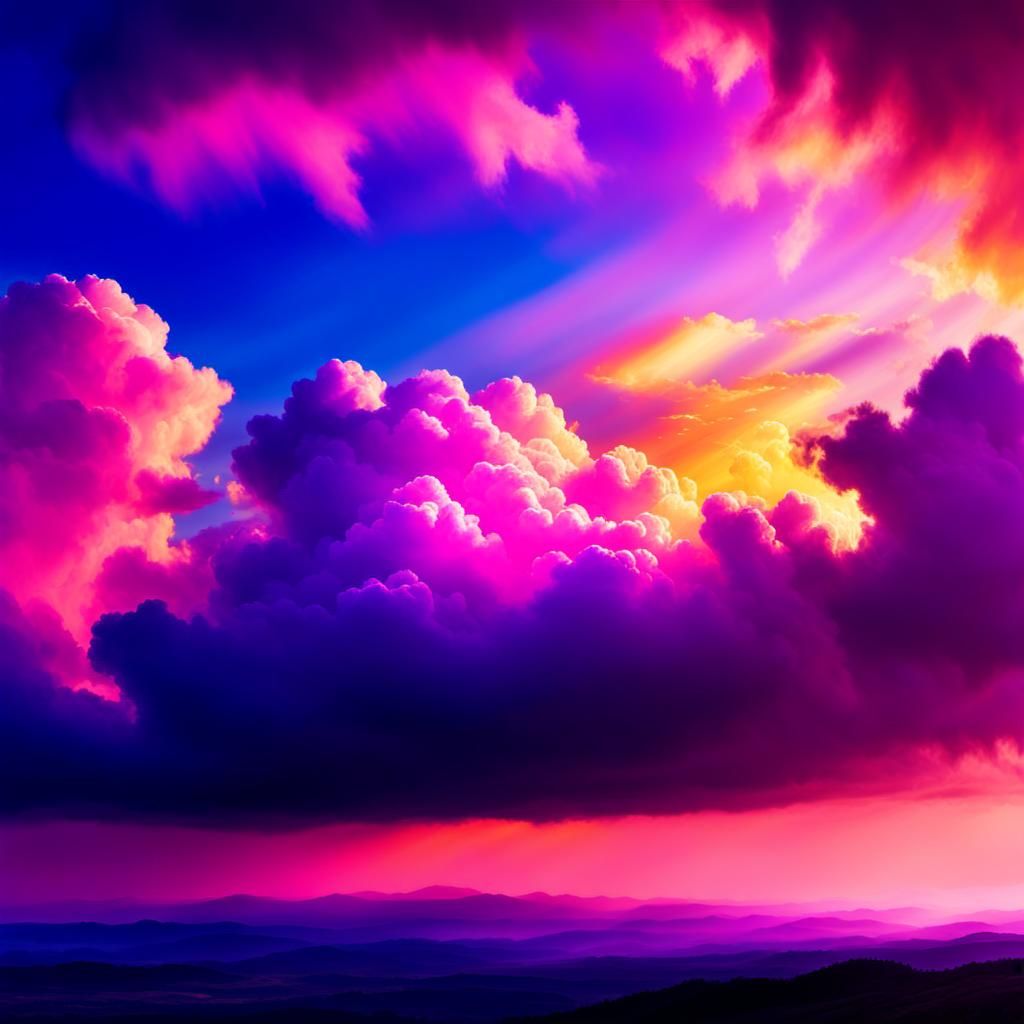 Pink Clouds in Blue Sky: Hyperrealistic Impasto Oil Painting