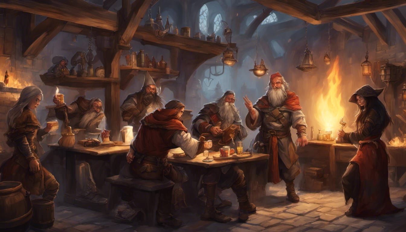 D&D Party in a Medieval Fantasy Tavern