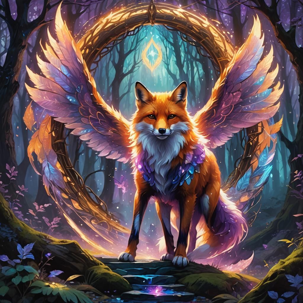 Winged Fox Stepping Through Portal in Fantasy Art
