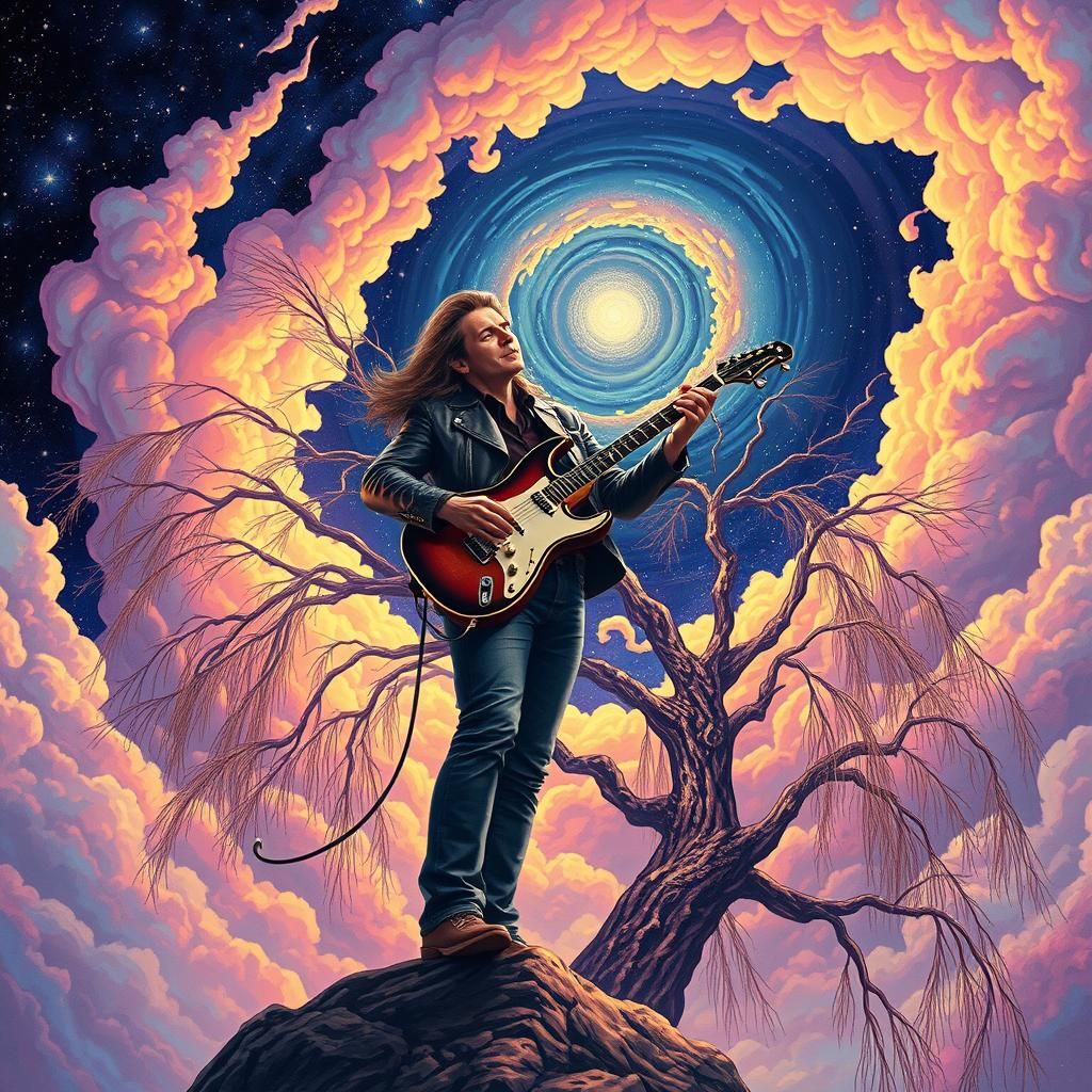 Cosmic Musician Under Astral Willow Tree