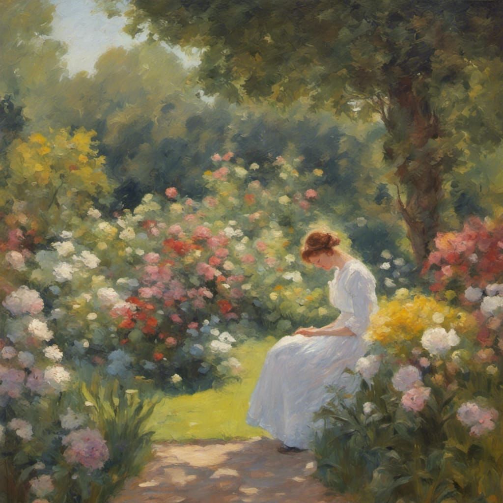 Impressionist Lovers in English Garden Painting