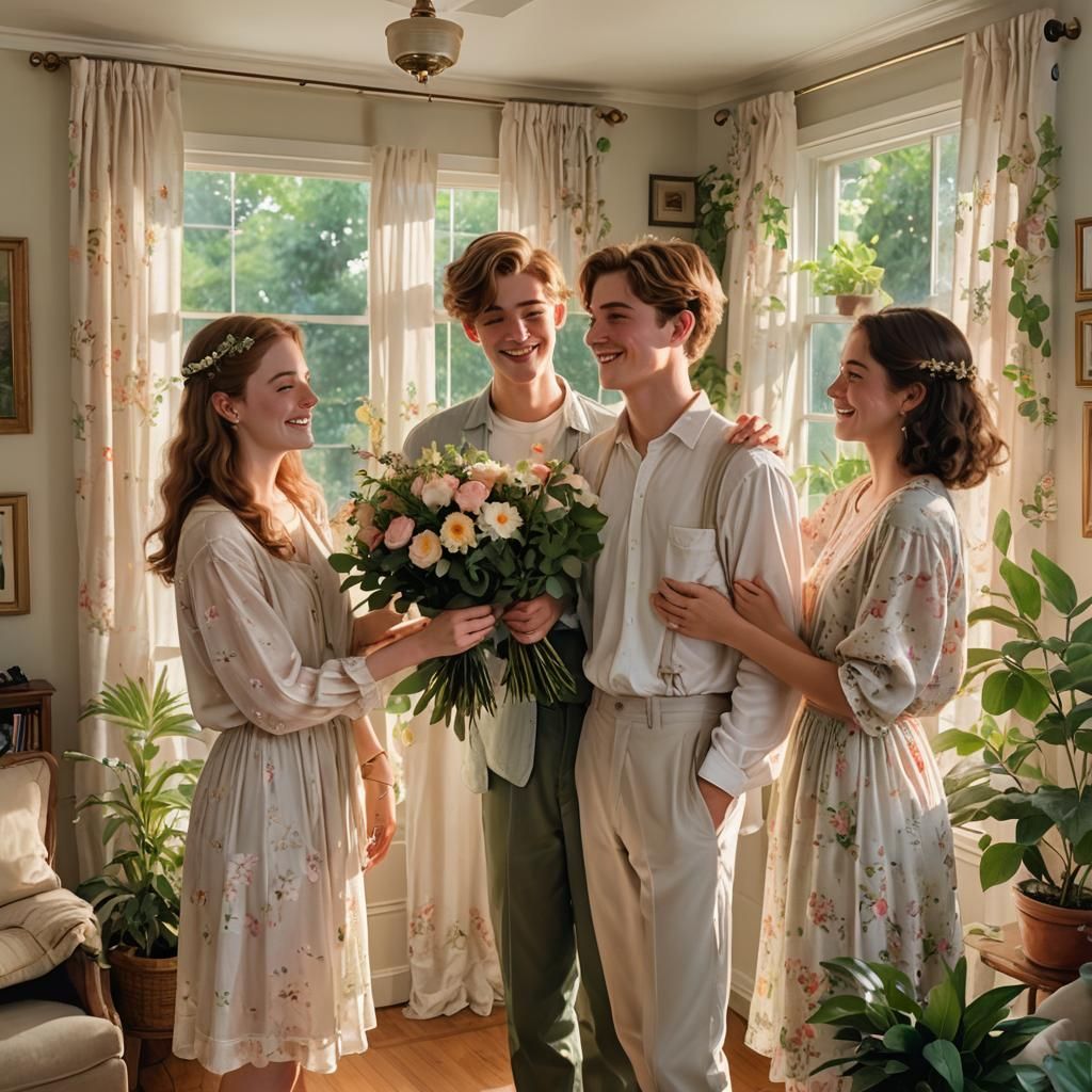 Young Man Joyfully Crossdressed by Friends