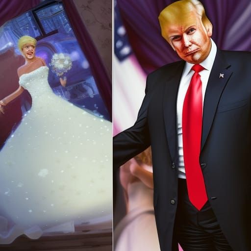 Hyperrealistic Donald Trump in Wedding Dress