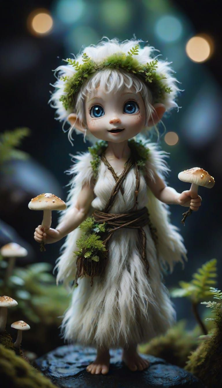 Miniature Dryad in Monk Attire, Surrounded by Nature