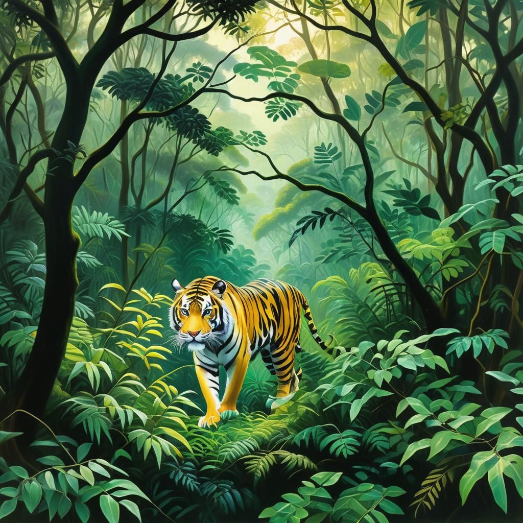 Lush Jungle Tiger in Impressionist Oil Painting