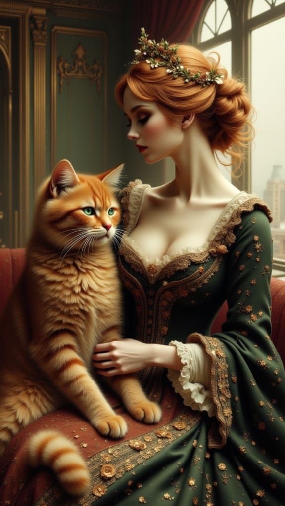 Regal Tabby Cat in 1840s Bostonian Attire