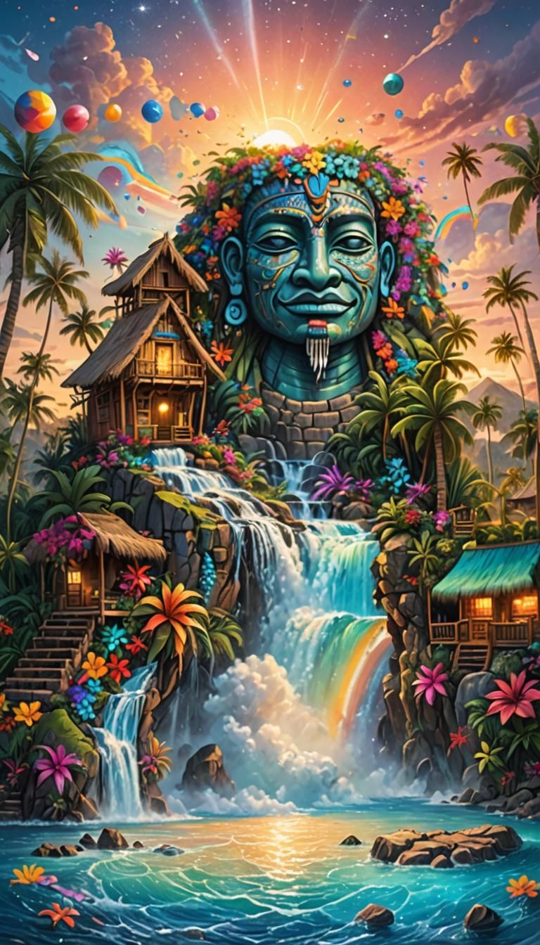 Magical Paradise: Rainbow Crystals and Waterfalls