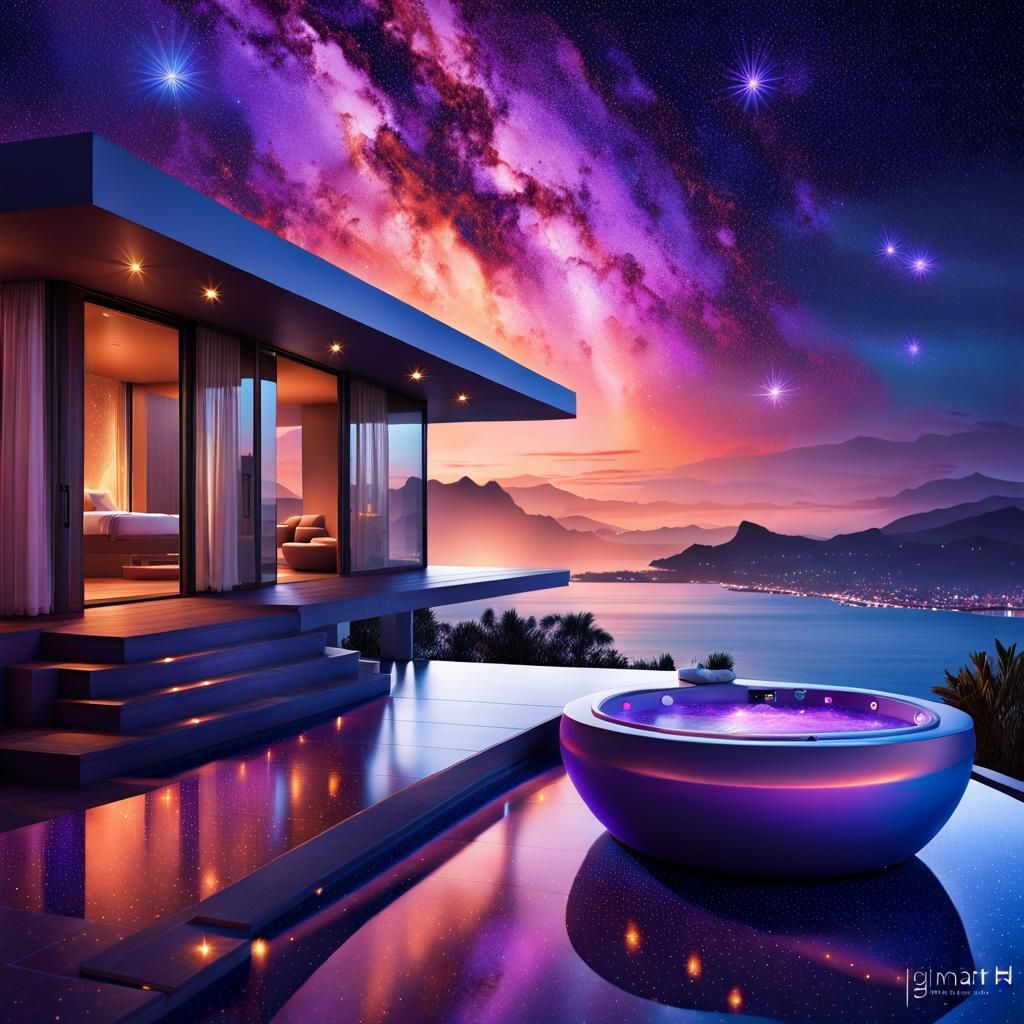 Dreamscape Night Sky Over Modern French Resort