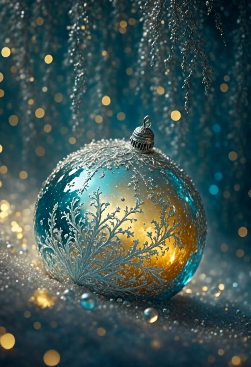 Silver Snowball on Glittery Background in Fairycore Style