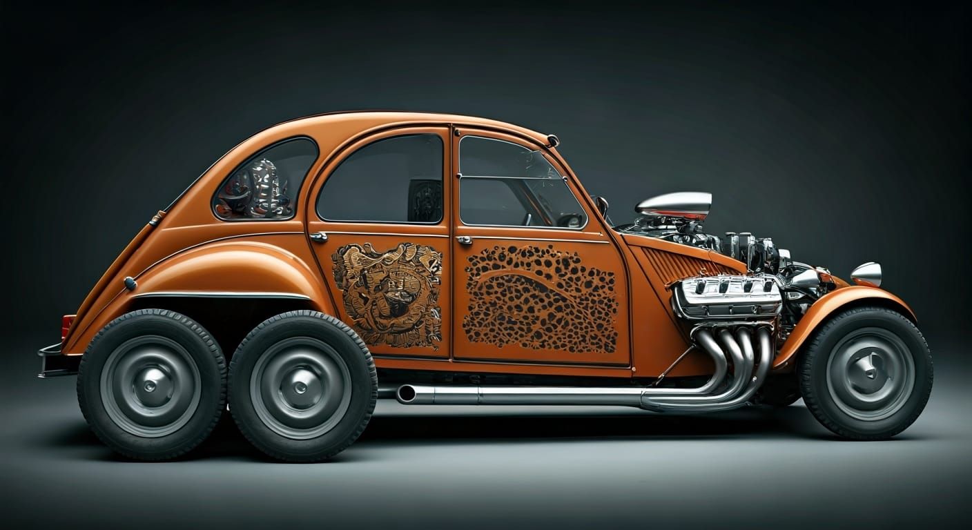 Futuristic Citroën 2CV with Steampunk Art Deco Design