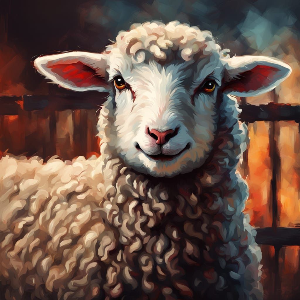 Lamb's Fearful Encounter with Butcher in Digital Painting