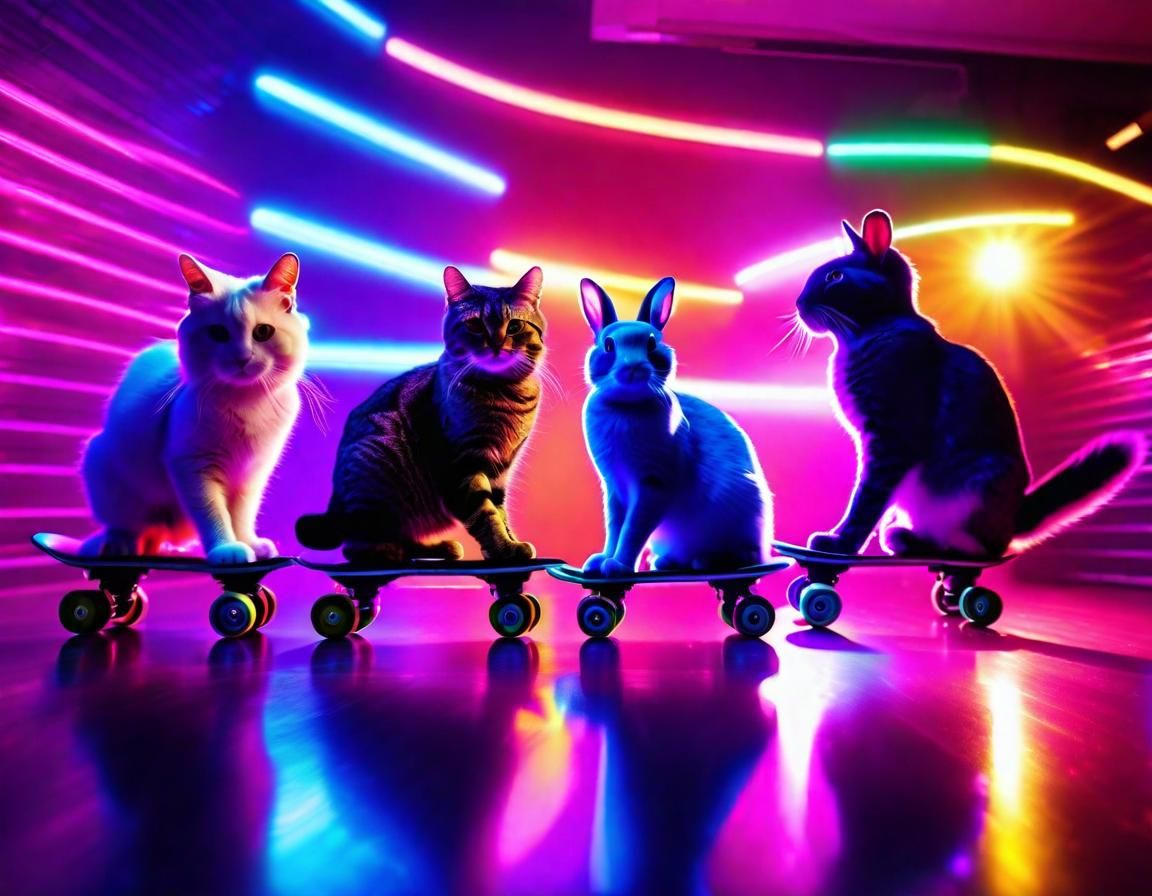 Cats and Rabbits Disco Roller Skating: Kawaii Neon