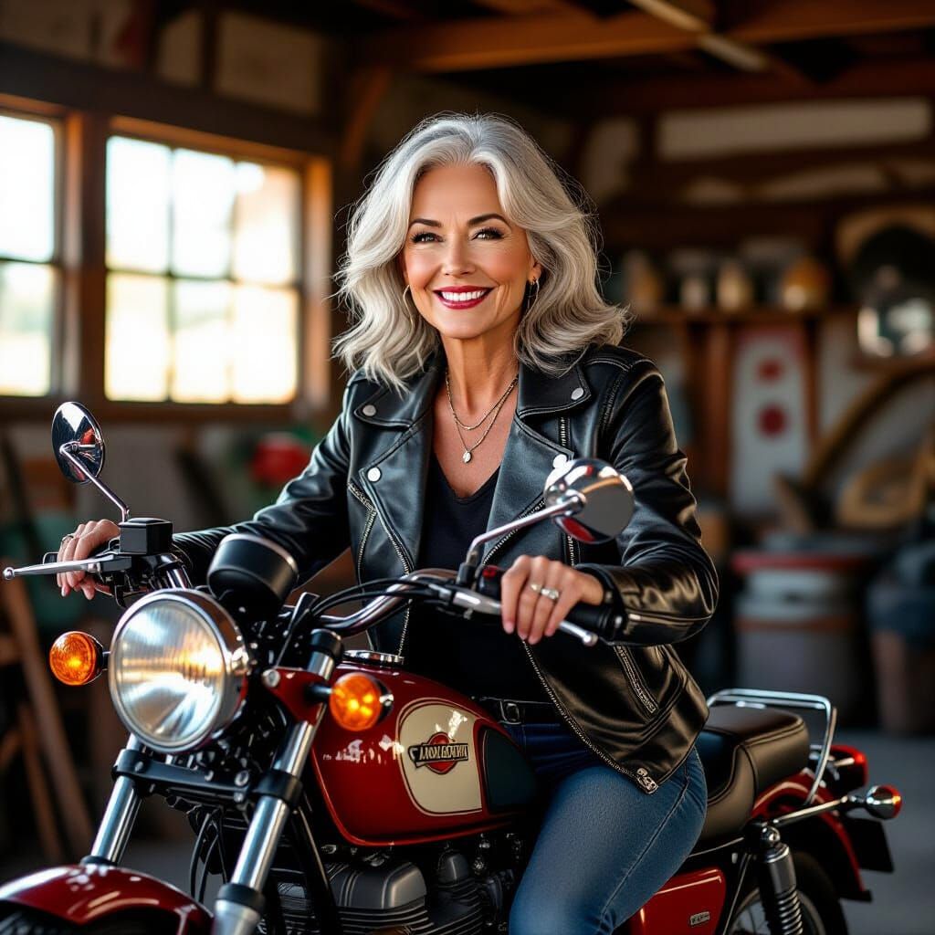 Confident Woman on Motorbike, Illustrative Portraiture