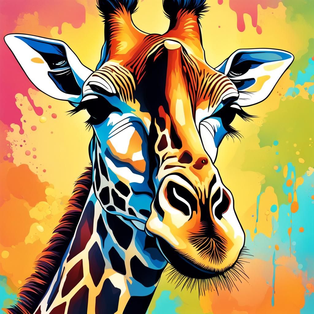 Majestic Giraffe Face in Hyperrealistic Splash Art
