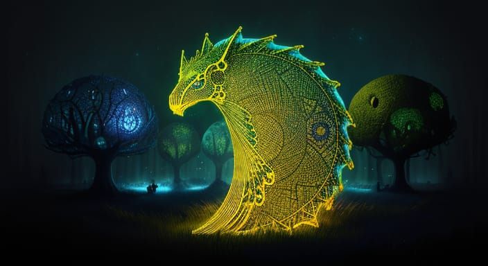 Surreal Dark Meadow with Ethereal Creatures