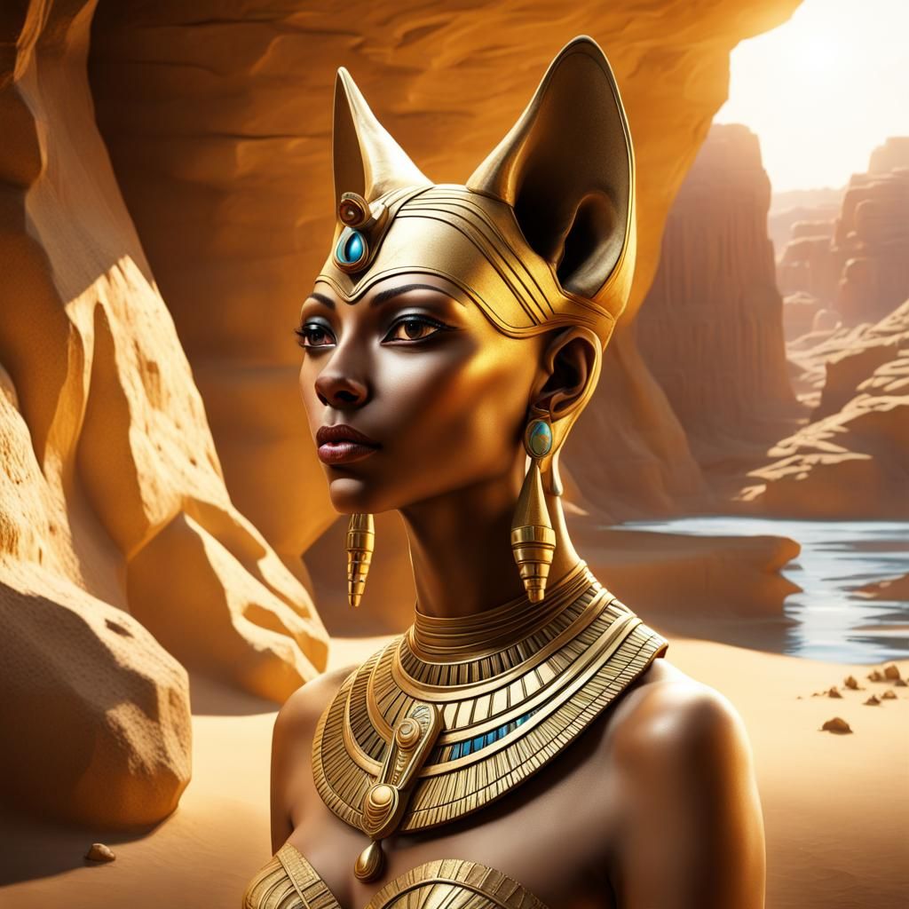 Golden Egyptian Goddess Bastet Portrait