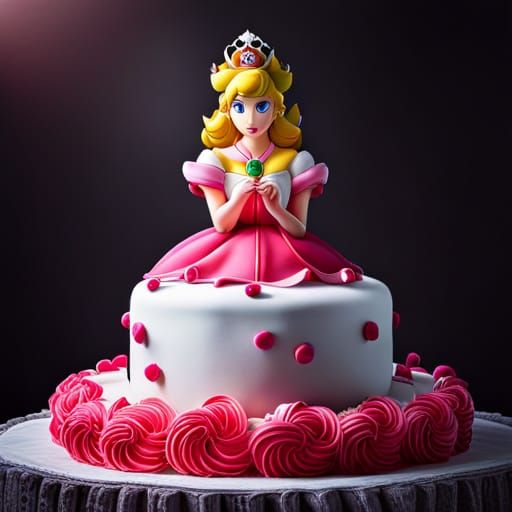 Hyperrealistic Princess Peach Emerges from Cake