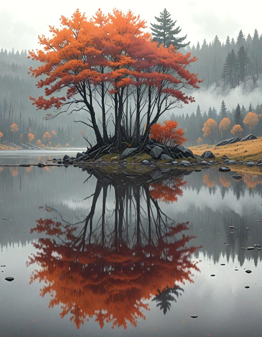 Autumn Trees Reflected in Serene Water