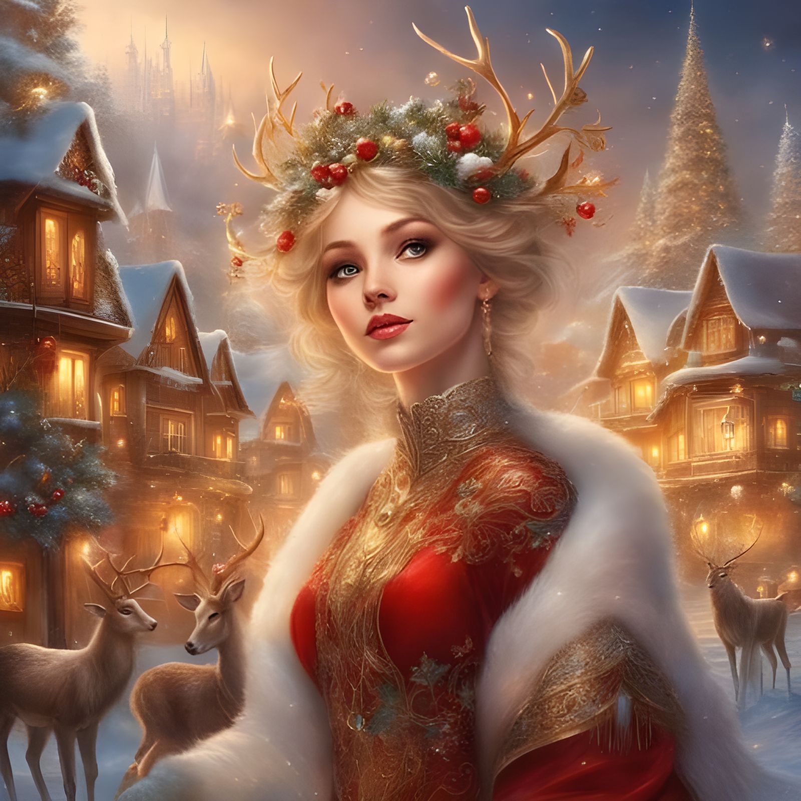 Magical Christmas Village Portrait with Santa Claus