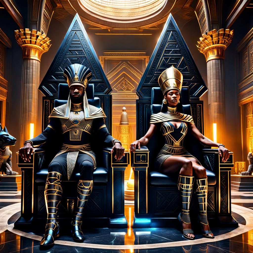 Futuristic Royal Couple in Pyramid Castle, 8K