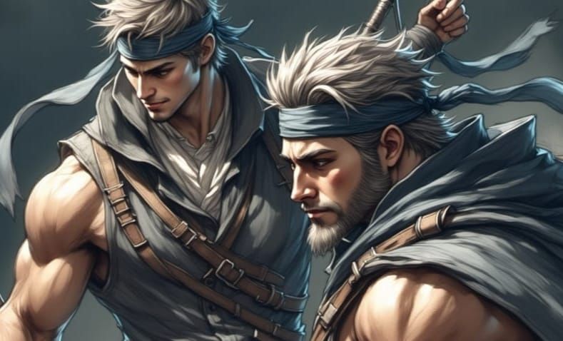 Muscular Ninjas Engage in Intense Battle