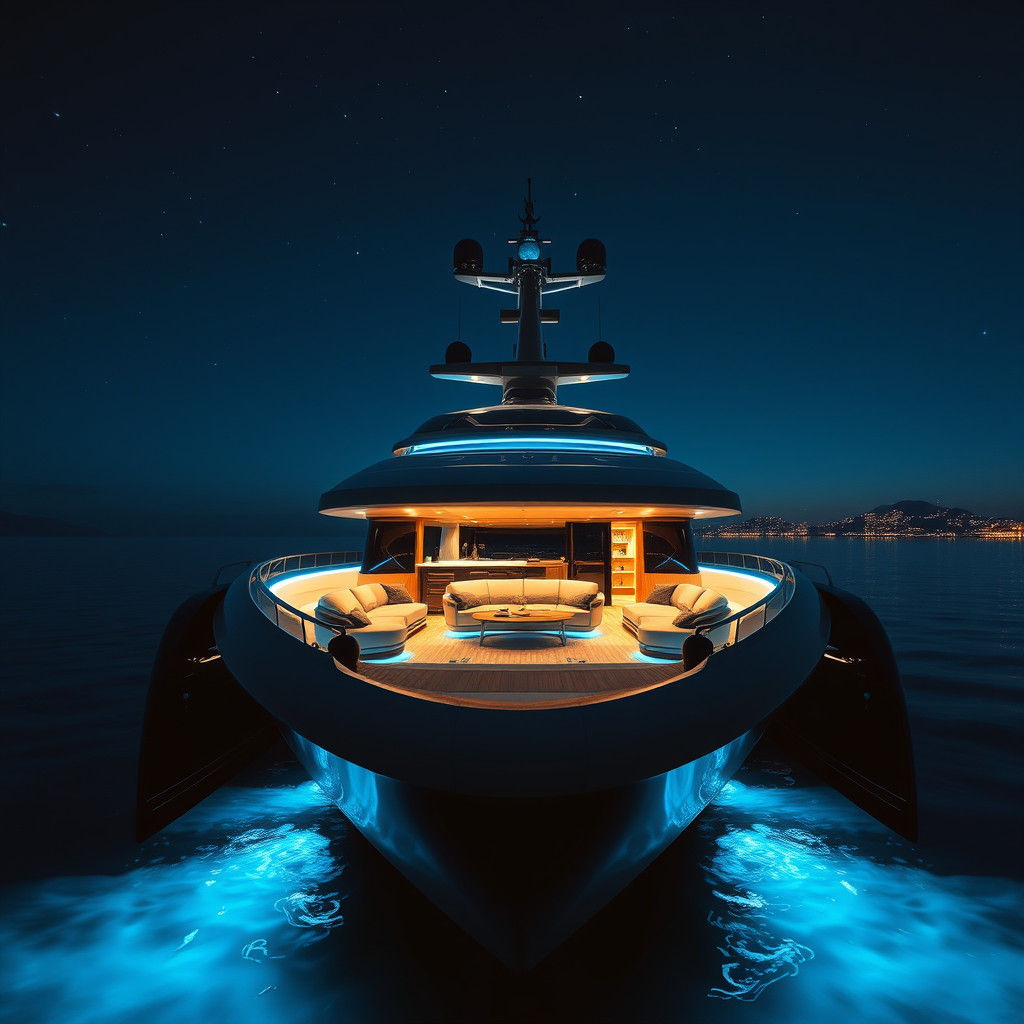 Luxury Yacht Under Starlit Sky: Cinematic Still