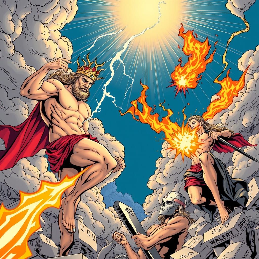 Olympian Gods Clash in Heavenly Battle Scene, in Comic Book ...