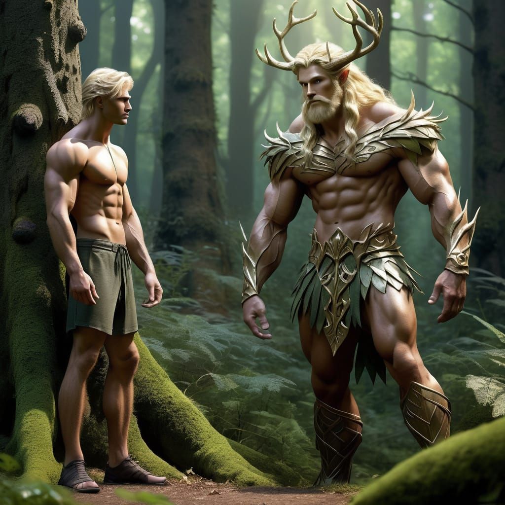 Fantasy Art: Fairy and Muscular Forest God