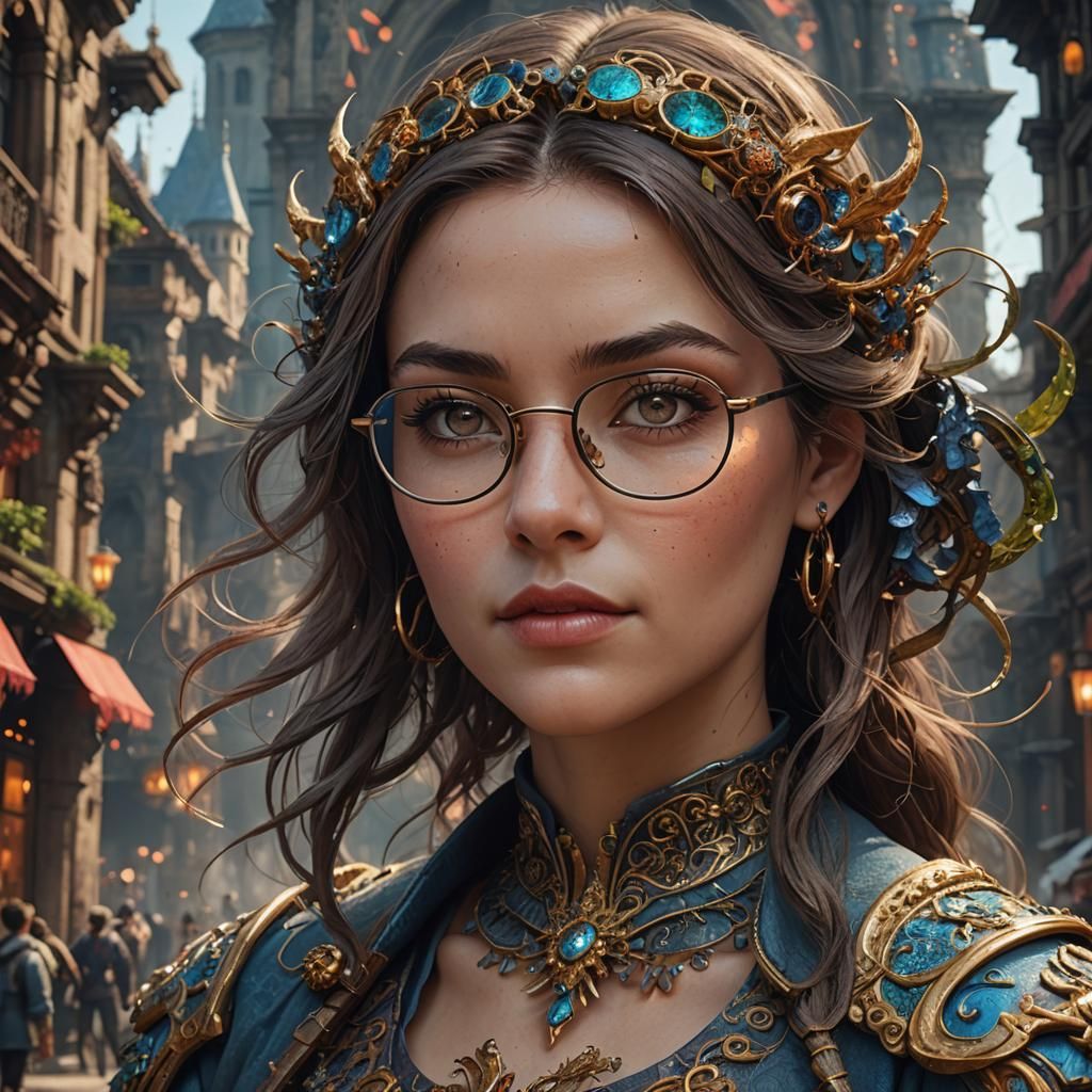 Beautiful Woman with Glasses in Detailed Digital Art