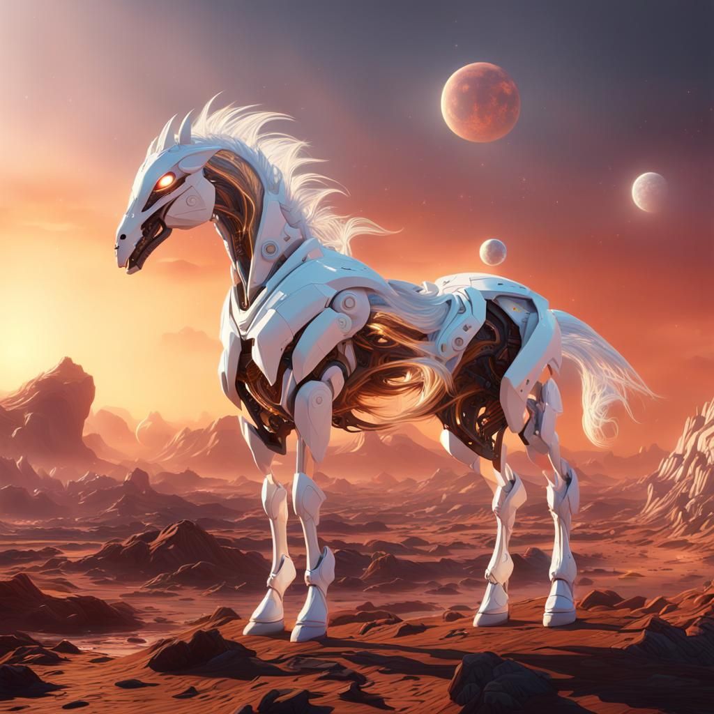 Sparkling Alien Mare on Distant Planet at Sunset