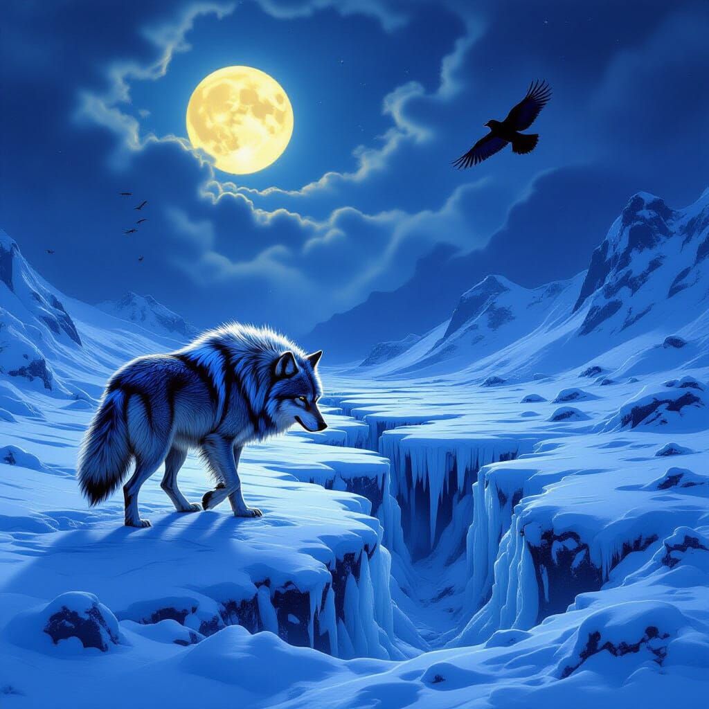 Weary Wolf on Icy Tundra: Dark Fantasy Art