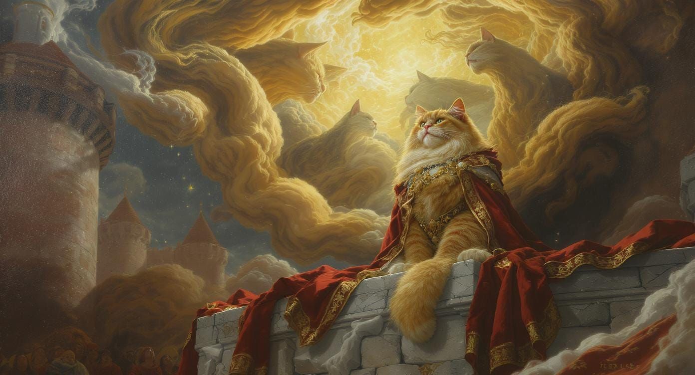 Majestic Cat on Castle Roof in Renaissance Style