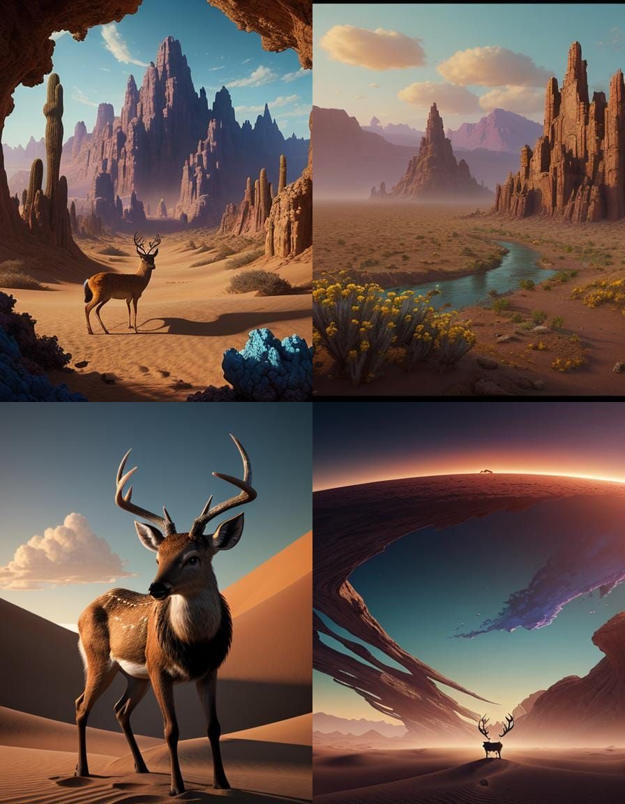 Deer Running in Desert Landscape: Fantasy Concept Art