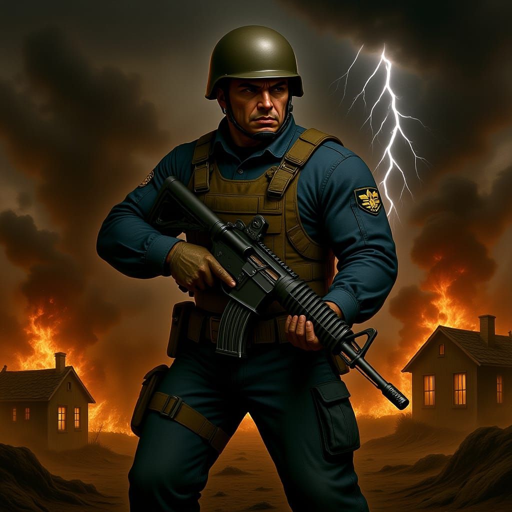 US Marine in Battlefield, Gritty Realism Style