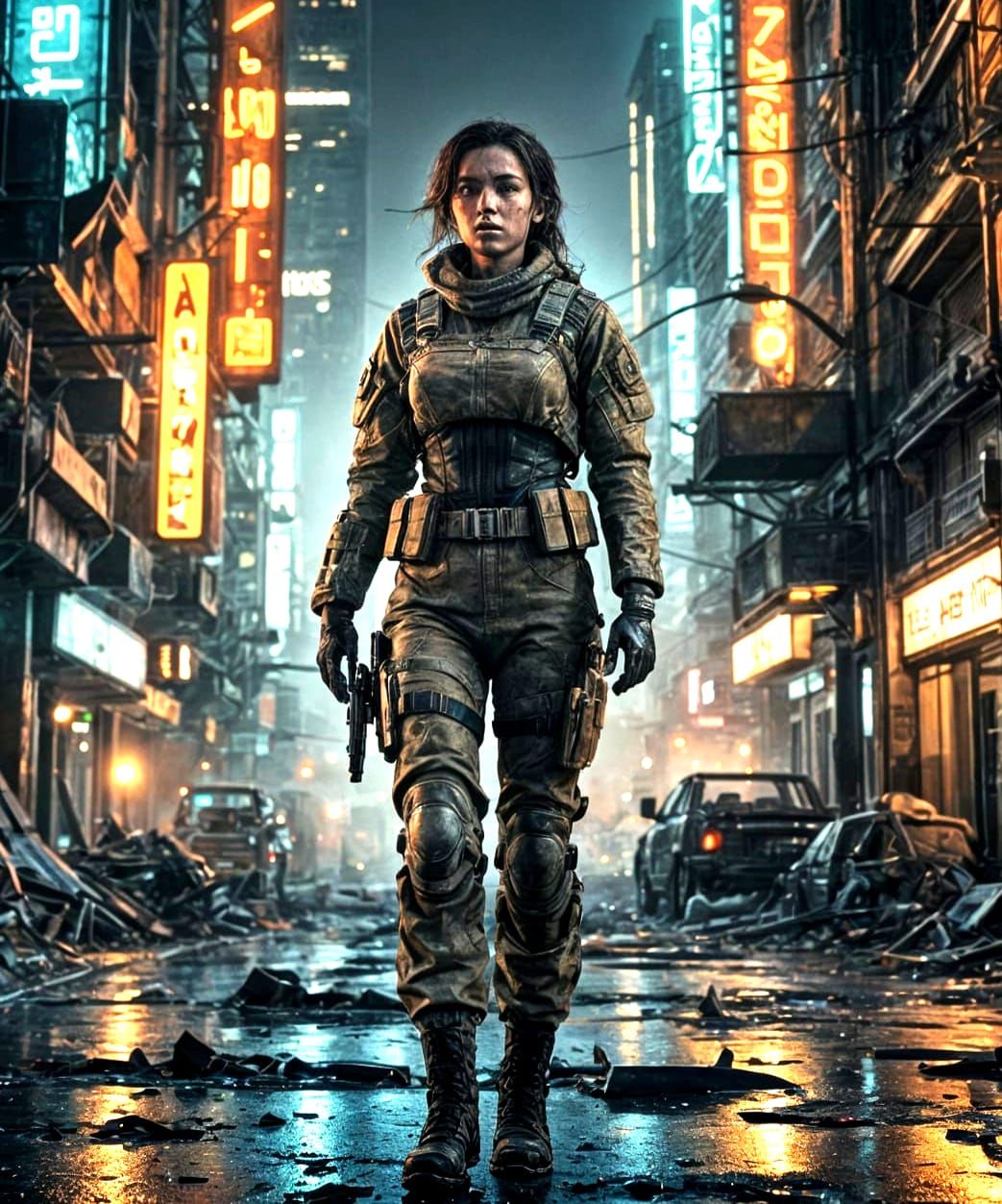 Nighttime Soldier in Post-Apocalyptic City
