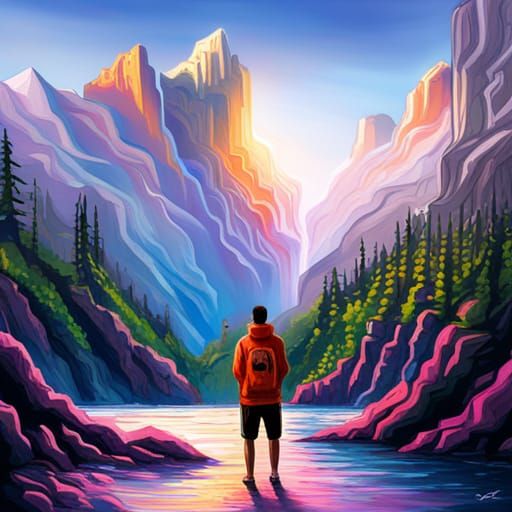 Colorful Canyon View in Graffiti Art Style