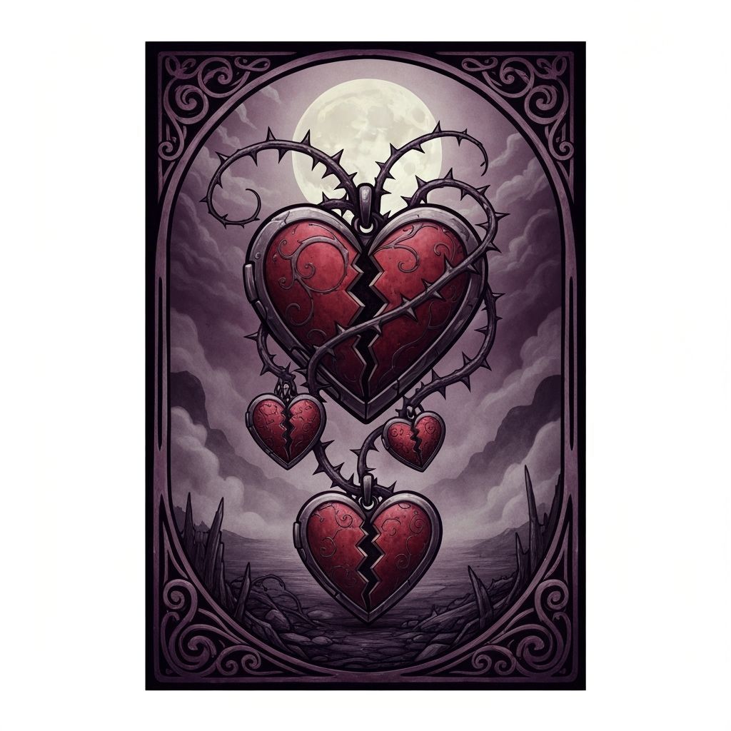 Gothic Art Nouveau Broken Hearts with Thorny Vines