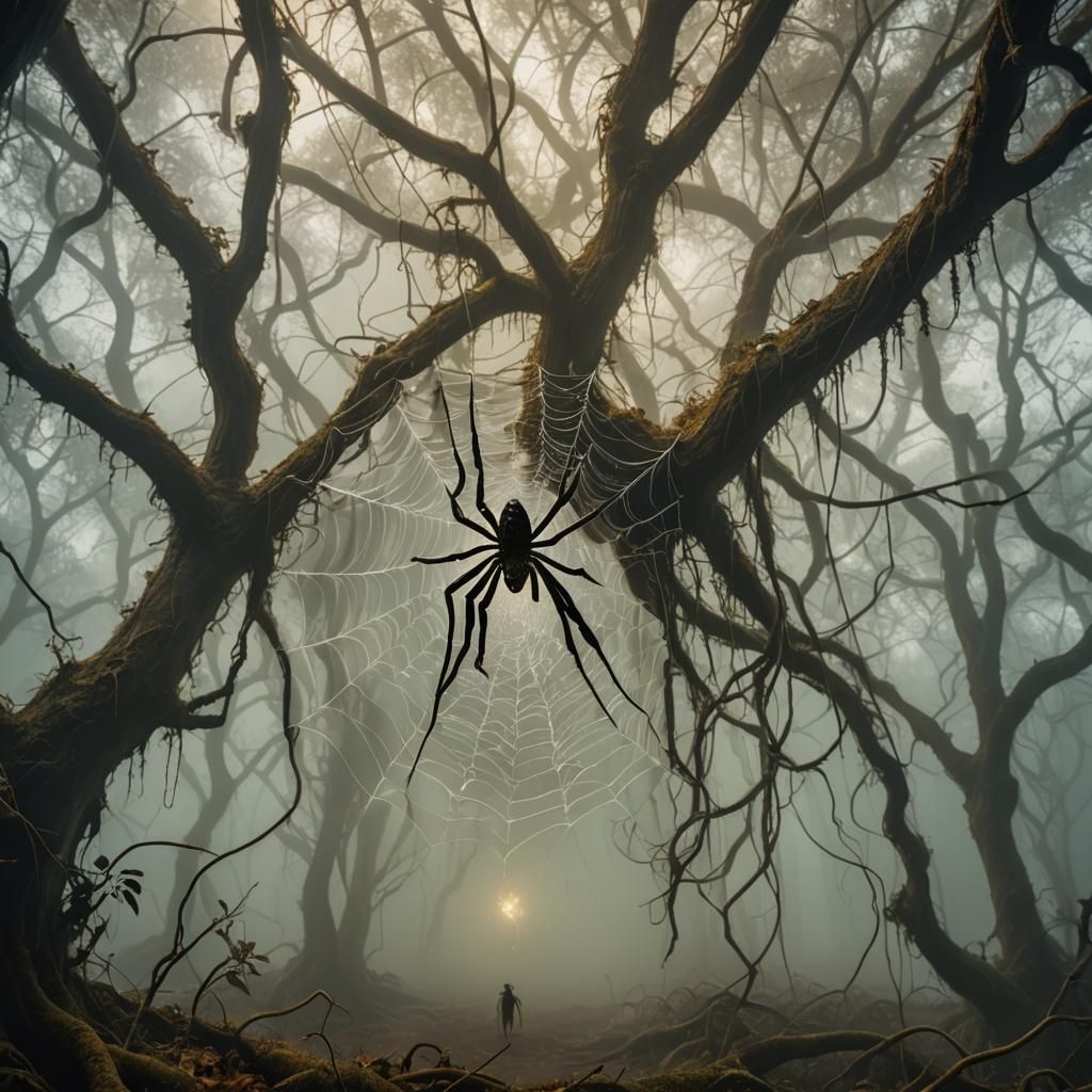 Surreal Spider in Mystical Forest, Salvador Dali Inspired